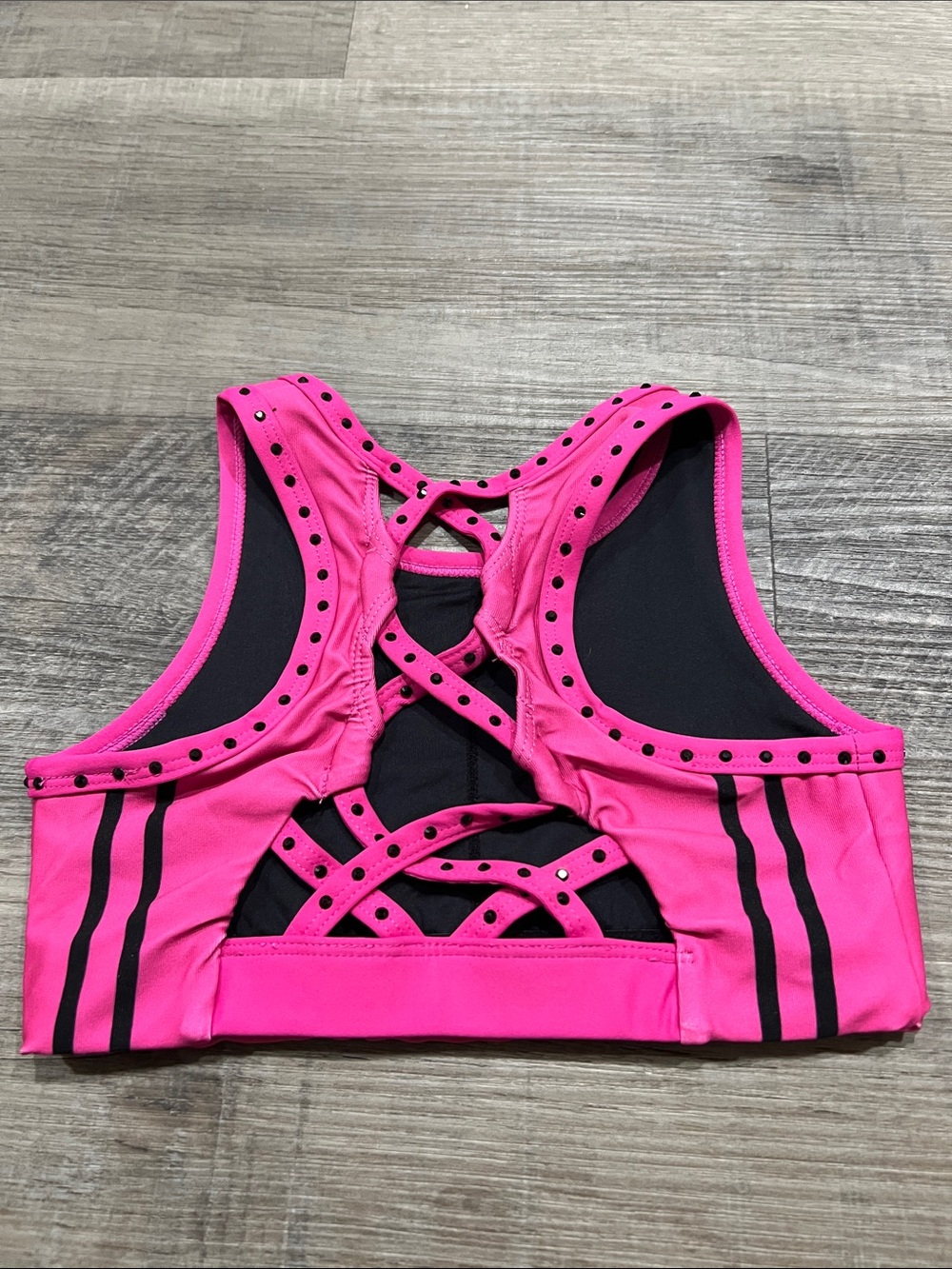 Rebel Against Bullying bra size YS. Pink with black rhinestones. - Picture 3 of 6